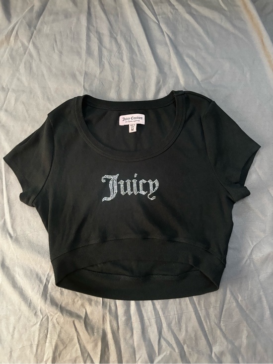 Juicy Couture Tops - Juicy Couture Black Crystal 'Juicy' Logo Ribbed Baby tee